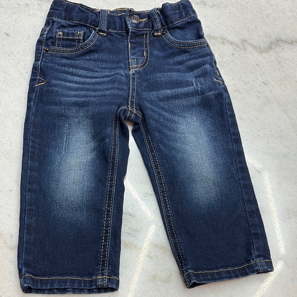 Blue Denim Straight-Leg Jeans with Elastic Waistband - Picture 1 of 3